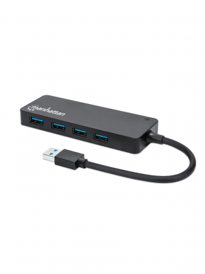 MANHATTAN 164900 - Hub USB 3.2 Gen 1 de 4 puertos USB-A USB-A macho a cuatro puertos USB-A hembra, Velocidad de transferencia de 5 Gbps, Alimentación por Bus, Negro - Image 1
