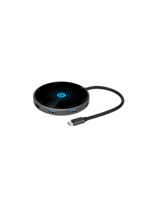 MANHATTAN 166560 - Docking USB-C con base de carga inalámbrica / Cable con usb -c macho a base docking con puerdo HDMI / un puerto USB-C hembra PD, tres puertos USB-A, lector de tarjetas, base de carga inalámbrica de 10 W / Color negro - Image 1