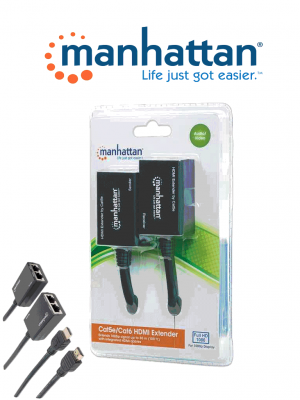 MANHATTAN 207386 - Extensor de HDMI por Cat5e/Cat6 / Extiende tu señal de 1080p hasta a 30m / cables HDMI integrados / 55 x 36 x 22 mm (Sobre Pedido) - Image 1