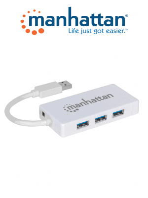 MANHATTAN 507578 - HUB USB 3.0 / 3 puertos / Adaptador Gigabit Ethernet / 5Gbps / Un puerto 10/100/1000 Mbps para UltraBook™ y Macbook® - Image 1
