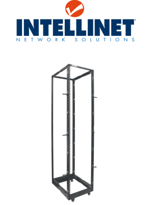 INTELLINET 714259 - Rack abierto de 4 postes de 19" / 45UR / Profundidad Ajustable desde 55.8 a 101.6 cm / Opción de usar ruedas, pies o atornillar al piso / Color negro - Image 1