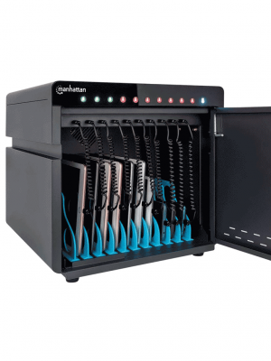 MANHATTAN - 715942 - Gabinete profesional carga 10 puertos USB-C - 180 W / 10 puertos, bahías teléfonos y tabletas, 180 W en total, hasta 18 W por puerto, cerradura, protección sobretensiones, ventilación integrada, carcasa metálica, negro #PROMOMAYO - Image 5