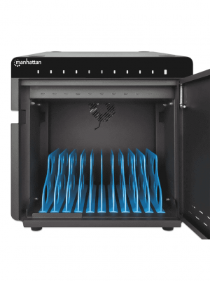 MANHATTAN - 715942 - Gabinete profesional carga 10 puertos USB-C - 180 W / 10 puertos, bahías teléfonos y tabletas, 180 W en total, hasta 18 W por puerto, cerradura, protección sobretensiones, ventilación integrada, carcasa metálica, negro #PROMOMAYO - Image 6