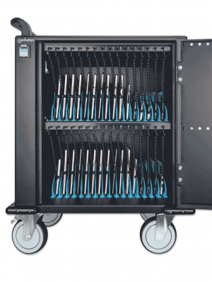 MANHATTAN - 716000 - Gabinete móvil carga profesional / 32 puertos, compartimientos espaciosos teléfonos y tabletas, 576 W total, 18 W por puerto, bloqueo código PIN, protección sobretensiones, ventilación silenciosa, carcasa metal, negro #PROMOMAYO - Image 4
