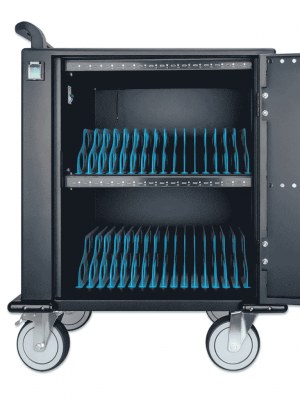 MANHATTAN - 716000 - Gabinete móvil carga profesional / 32 puertos, compartimientos espaciosos teléfonos y tabletas, 576 W total, 18 W por puerto, bloqueo código PIN, protección sobretensiones, ventilación silenciosa, carcasa metal, negro #PROMOMAYO - Image 5