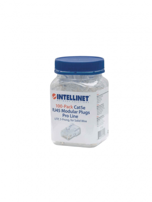INTELLINET 790512 Plugs Modulares Intellinet RJ45 de 8 posiciones Cat 5e / Bote con 100 piezas / Contactos con chapa de oro de 50 µ / Admite 24 a 26 AWG - Image 1
