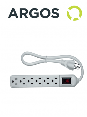 ARGOS 9700250 - Barra multicontactos con supresor de picos / 6 tomas aterrizadas / Uso interior / Color blanco / 110-125V AC / 1875W / - Image 1