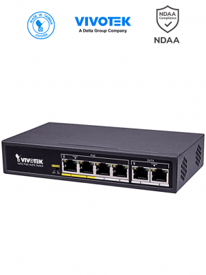 VIVOTEK AW-FET-060C-065 - Switch PoE no administrable con 4 puertos PoE FE RJ45, 2 puertos FE RJ45, 2 puertos Modo Extendido hasta 200m, 30W por puerto, 60W totales, 1.2 Gbps y protección 4KV - Image 1