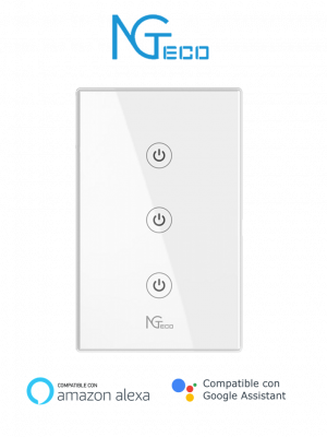 NGTECO NGS103 - Apagador Inteligente WiFi 3 Botones Touch / Control Remoto vía App / Control por Voz / Temporizador / Panel Táctil de Alta Sensibilidad / WiFI 2.4 GHz / Se requiere Cable Neutro / Compatible con Alexa y Asistente de Google - Image 1