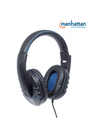 MANHATTAN 176088 - Audífonos USB para videojuegos, con luces LED Para PC, PS3 y PS4, micrófono retráctil integrado, función de control de audio, cable USB de 1,8 m integrado, color negro y azul - Image 6
