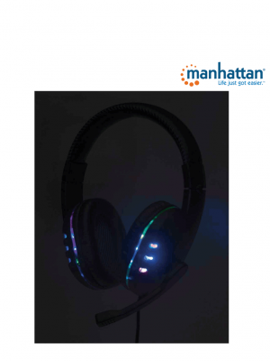 MANHATTAN 176088 - Audífonos USB para videojuegos, con luces LED Para PC, PS3 y PS4, micrófono retráctil integrado, función de control de audio, cable USB de 1,8 m integrado, color negro y azul - Image 3