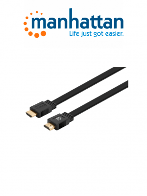 MANHATTAN 355629 - Cable HDMI plano de Alta Velocidad con Ethernet 4K @ 60Hz UHD, HDMI macho a macho, 3 m (10 pies), HDR, HEC, ARC, contactos bañados en oro, negro - Image 1