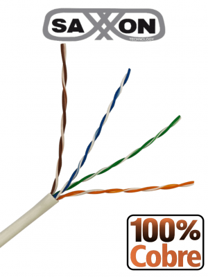 SAXXON OUTP6COP305BC - Bobina de cable UTP Cat6 100% cobre, 305 metros, bobinado REELEX, color blanco, para uso interior, con 4 pares, soporta pruebas de rendimiento, certificaciones UL444, ISO9001 y RoHS.