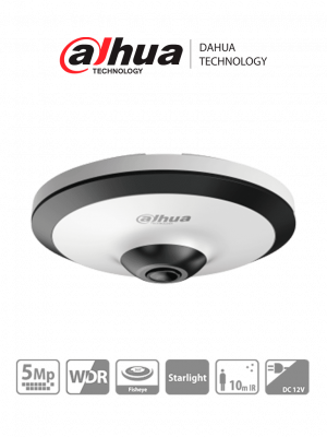DH-HAC-EW2501N - Cámara Fisheye HDCVI 5 MP, visión 360°, IR 10 m, WDR real 120dB, micrófono integrado. Ideal para uso interior con tecnología Starlight para baja luz y reducción de ruido 2D/3D. Ofrece vigilancia detallada y nítida en todas condiciones. - Image 1