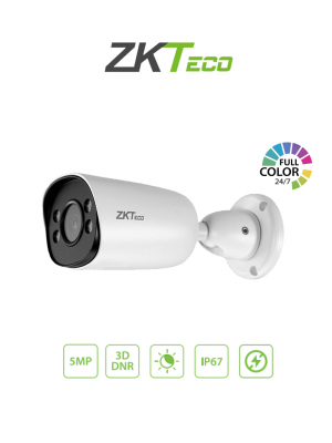 ZKTECO BS855P12CS7CMI - Cámara IP Bullet Full Color 5MP  / Compresión H.265 / Lente 3.6 mm / Alcance IR 20mts / Detección Facial / Micrófono Integrado / Carcasa metálica / PoE / IP67 / P2P / ONVIF Profile S - Image 1