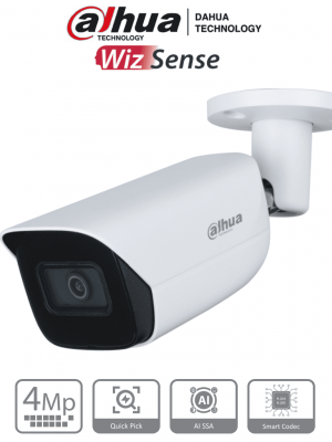 DAHUA IPC-HFW3441E-S-S2 - Camara IP Bullet de 4 Megapixeles con IA/ WizSense/ Lente de 2.8mm/ 107 Grados de Apertura/ Microfono Integrado/ IR de 50 Metros/ SMD 4.0/ Quick Pick/ AI SSA/ WDR Real/ IP67/ Ranura para MicroSD/ PoE/ - Image 1