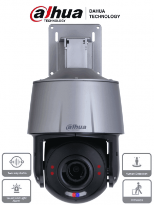 DAHUA SD3A405-GN-PV1 - PTZ IP DE 4 Megapixeles con 5x de Zoom Optico/ Disuasión Activa con Estrobo de Luz Roja y Azul/ H.265/ IR de 30 Metros/ Micrófono y Altavoz Integrado/ Audio 2 Vías/ IVS/ Ranura para MicroSD/ IP66/ PoE/ - Image 1