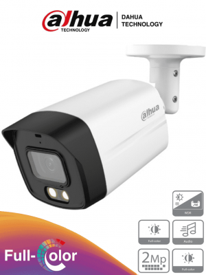 DAHUA HAC-HFW1239TLM-A-LED - Camara Bullet Full Color de 2 Megapixeles/ Super Adapt con WDR Real de 130 dB/ Microfono Integrado/ Lente de 3.6mm/ Leds para 40 mts/  IP67/ Starlight/ Soporta: CVI/CVBS/AHD/TVI - Image 1