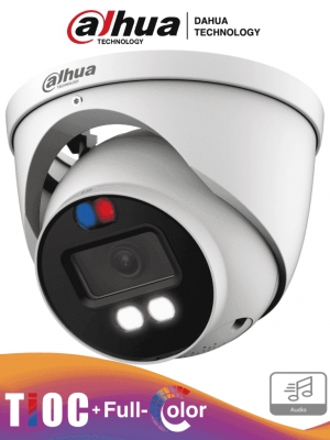 DAHUA HAC-ME1809H-A-PV - Camara Domo TiOC 4k/ Disuasión Activa/ Full Color/ Estrobo Azul y Rojo/ Lente de 2.8mm/ Luz de 40 Mts/ Microfono Integrado/ 1 Salida de Alarma/ Soporta: CVI/TVI/AHD/ IP67/ - Image 1