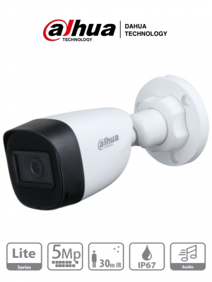 DAHUA HAC-HFW1500CN-A - Camara Bullet de 5 Megapixeles/ Microfono Integrado/ Lente de 2.8mm/ 111 Grados de Apertura/ IR de 30 Mts/ Starlight/ IP67/ CVI/CVBS/AHD/TVI/ - Image 1