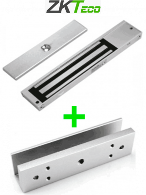 ZKTECO LM200LEDSU - Paquete de contrachapa magnética de 200 Kg a 12 VDC con señal NC que incluye soporte en U para colocación en puertas de vidrio - Image 1