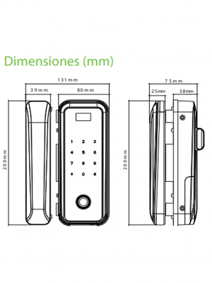 ZK GL300 - Cerradura Biométrica para Puertas de Vidrio, Compatible con Anchos de Puerta de 10 a 12 mm, Capacidad para 100 Usuarios, Control Remoto Incluido, Compatible con Tarjetas Mifare 13.56 MHz - Image 3