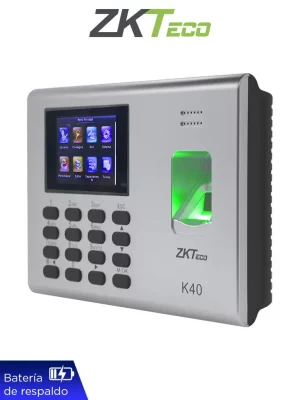 ZKTECO K40 - Control de Asistencia y Acceso Básico con Huella Digital BioID (1000), Conexión TCP/IP, SSR (Reporte en Hoja de Cálculo Mediante USB) y Batería de Respaldo de 2 Horas #ZK9 - Image 1