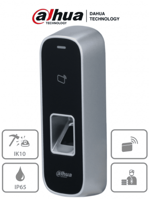 DAHUA ASI1202M-D- Control de Acceso Antivandálico para Exterior/ 3,000 Huellas/ 30,000 Tarjetas ID/ 150,000 Registros/ Metálico/ TCP/IP/ Protección IK10 e IP65/ E&S de Alarma/ RS-485 y Wiegand/ Soporta Lectora Adicional/ #BuenFinDahua20 - Image 1