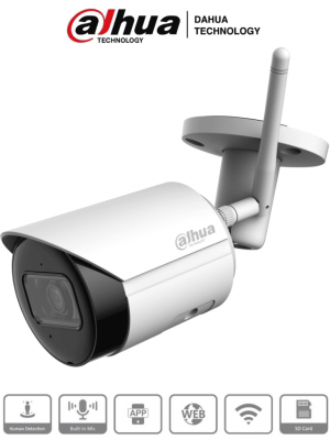 DAHUA IPC-HFW1430DS-SAW - Camara IP Bullet Wifi de 4 Megapixeles/ Lente de 2.8mm/ 90 Grados de Apertura/ H.265+/ IR de 30 Metros/ Microfono Integrado/ Ranura para MicroSD/ Metalica/ IP67/ DWDR/ Videoanaliticos con SMD/ #MCI2 #IPMC - Image 1