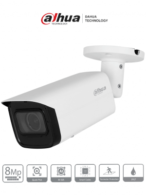 DAHUA IPC-HFW3841T-ZAS-S2 Cámara IP Bullet 4K de 8 MP, lente motorizado 2.7-13.5 mm, ángulo 109°, IR 60m, IA WizSense, Detección de Movimiento Inteligente, Protección Perimetral, PoE, WDR, H.265+, IP67, Entrada/Salida Alarma y Audio. - Image 1