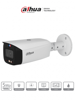 DAHUA DH-IPC-HFW3549T1-ZAS-PV - Cámara IP bullet de 5 MP /WizSense/ Lente varifocal/ TIOC 2.01/ Disuasión activa/ Iluminador dual inteligente/ IR 50 m/ Luz cálida 40 m / SMD 4.0 / Audio bidireccional / E&S de alarma y audio/ PoE/ IP67/ - Image 1