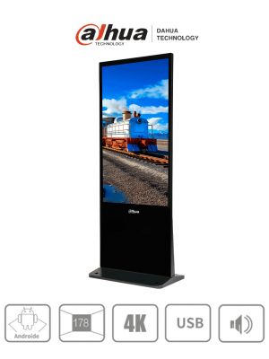 DAHUA LDV55-SAI400K - Pantalla de Publicidad Digital 55" 4K (Totem), montaje en piso. Brillo de 320 nits, diseño industrial con carcasa metálica y cristal templado de 3 mm. Ideal para entornos exigentes. - Image 1