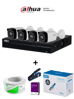 Bundle  NVR+4BulletIP - Compra 1 NVR NVR1104HS-P-S3 de 4 Canales/ 4 cámaras IPC-B1E20 / Bobina de 100m/ Caja con 100 plugs/ Pinza de corte rj45/ Disco Duro 1TB/ #MiPrimerIP - Image 1
