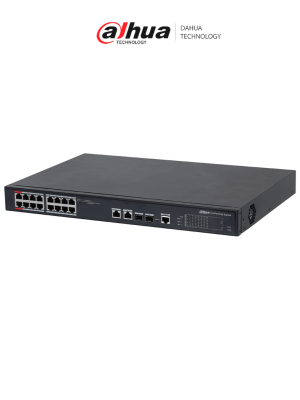 DAHUA DH-PFS4218-16ET-240  - Switch  PoE Administrable de 16 Puertos Ethernet/ 16 Puertos PoE/ 240 Watts Totales/ Interfaz Web/ Puerto 1 y 2 Soportan 90 Watts/ 2 Puertos SFP/ 2 Puertos Uplink/ PoE Watchdog/ Switching 8.8 Gbps/ - Image 1