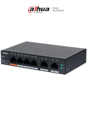 DAHUA CS4006-4ET-60 - Switch PoE de 6 Puertos Administrable/ 4 Puertos PoE 10/100/ 2 Puertos Uplink 10/100/1000/  60 Watts Totales/ Administrable en la Nube/ PoE Hasta 250 Metros/ Carcasa Metalica/ Switching 4.8 Gbps/ - Image 1