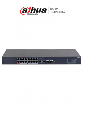 DAHUA DH-CS4220-16GT-190 Switch Poe de 16 Puertos Gigabit con PoE inteligente, puerto rojo de 90W, 190W totales, 2 puertos SFP, PoE Watchdog, switching de 40 Gbps y protección avanzada contra descargas. Plataforma DoLynk Care/ #LoNuevo - Image 1