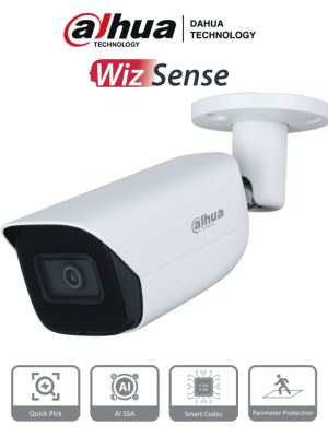 DAHUA IPC-HFW3441E-AS-S2 - Camara IP Bullet de 4 Megapíxeles con IA/ WizSense/ Lente de 2.8mm/ 107 Grados de Apertura/ Microfono Integrado/ IR de 50 Metros/ 1 E&S de Alarmas y Audio/ SMD 4.0/ AI SSA/ Ranura MicroSD/ IP67/ PoE/ WDR Real/ - Image 1