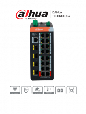 DAHUA DH-IS4420-16GT-240 Switch industrial administrado gigabit / 20 puertos/ 16 puertos PoE (administrado)/ PoE wathcdog/ Switching 56 Gbps - Image 1