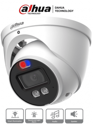 Dahua HAC-ME1239HN-A-PV - Cámara Domo TiOC de 2 Megapixeles/ Disuasion Activa Luz Roja y Azul/  Lente de 3.6 mm/ Super Adapt/ Microfono y Altavoz Integrados/ 40 Metros de Iluminación (IR y Cálida)/ Metalica/ IP67/ - Image 1