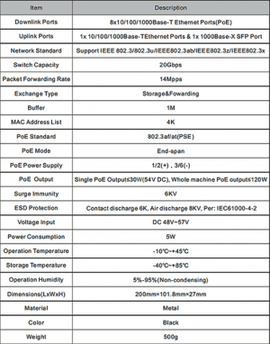 UTEPO UTP3GSW0802TSP120 - Switch PoE de 10 puertos: 8 PoE 10/100/1000 Mbps, 1 RJ-45 10/100/1000 Mbps, 1 SFP 1000 Mbps, PoE 120W, hasta 250m en modo CCTV, no administrable - Image 2