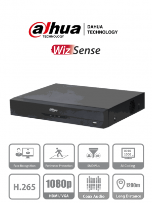 DAHUA XVR5108HE-I2 (I3) - DVR de 8 Canales 5 Megapixeles Lite/ WizSense/ H.265+/ 8 Canales HDCVI+4 IP/ Hasta 12 Ch IP/ 1 Canal de Reconocimiento Facial/ SMD Plus/ 1 Ch Proteccion Perimetral/ 1 Sata/ 8&3 E&S de Alarma/ 8 Entradas de Audio/ IoT&POS - Image 1