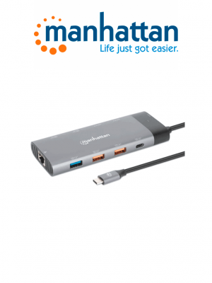 MANHATTAN 130714 - Docking Station USB-C para monitor dual 8K y carga PD / USB 3.2 Gen 2 Tipo-C macho a dos puertos HDMI, cinco puertos USB-A, puerto de suministro de energía USB-C (100 W), USB-C Puerto de datos y puerto Gigabit RJ45 - Image 1