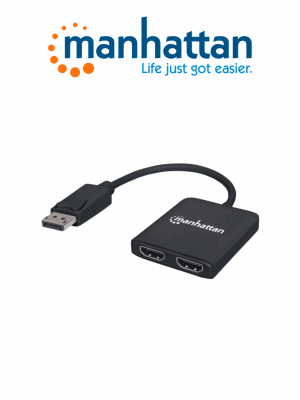 MANHATTAN 152716 Hub MST - de DisplayPort a 2 puertos HDMI DisplayPort macho a 2 HDMI hembras, soporta modos de Espejo, Escritorio Extendido y Video Wall, 4K@30Hz, alimentación USB, negro - Image 1