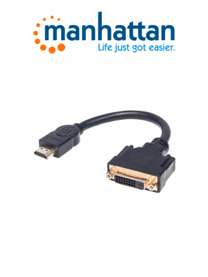 MANHATTAN 354592 Cable HDMI a DVI-D HDMI Macho a DVI-D 24+1 Hembra, enlace dual, 20 cm (8 in.), Negro / Conecta una fuente de video HDMI a una pantalla DVI-D - Image 1