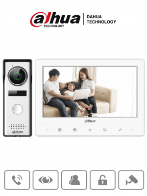 DAHUA KTA02 - Kit de Videoportero analógico con monitor táctil de 7" y frente de calle con cámara de 1.3MP con DWDR y protección IP66. Controla hasta 2 frentes de calle y 3 monitores, con apertura de puerta #KitDahua #BuenFinDahua20 - Image 1
