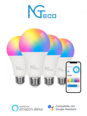 NGTECO NGL200PAQ4 - Paquete de 4 Focos Inteligentes WiFi / Colores Regulables / Control Remoto vía App / Control de Voz mediante Amazon Alexa y Asistente de Google / Temporizador - Image 1