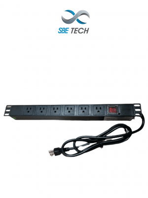 SBETECH SBE-TC006VSP - Barra de 6 contactos polarizados 5-51R, montaje horizontal 19" y 1U, con clavija de 1.8m y multicontactos #MCI2 - Image 1