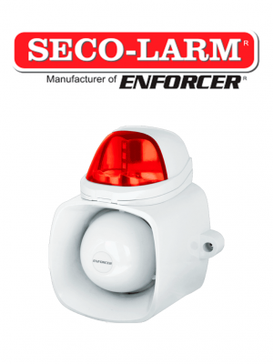 Seco-Larm SH816SSMQR- Sirena autónoma de  115 dB con altavoz de 20W con entrada de audio para emisión de mensajes y grabacion de audio MP3 / WAV IP65. estrobo roja. - Image 1