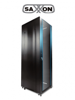 SAXXON SXR42U6642S - Gabinete de Piso color Negro / 42UR / Puerta de Vidrio Templado / Alto 198 cm / Ancho 60 cm / Profundidad 60 cm / Incluye Base con 2 Ventiladores 110V - Image 1