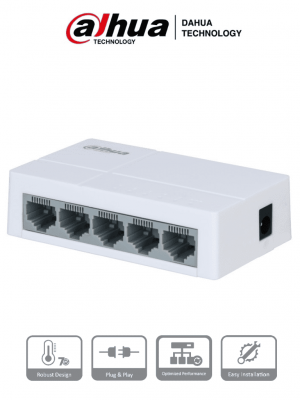 DAHUA PFS3005-5ET-L - Switch para Escritorio 5 Puertos/ Fast Ethernet 10/100/ Diseño Compacto/ Capa 2/ Switching 1 Gbps/ Velocidad de Reenvio de Paquetes 0.744 Mbps/ #SwitchDpxv #VolDH - Image 1
